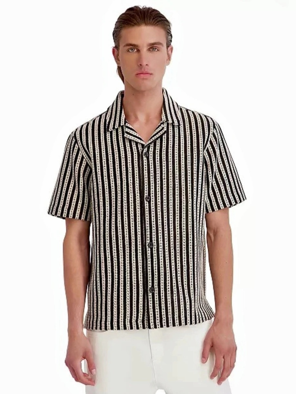 Karl Lagerfeld Paris Men’s M Textured Knit Stripe Shirt NWOT $119